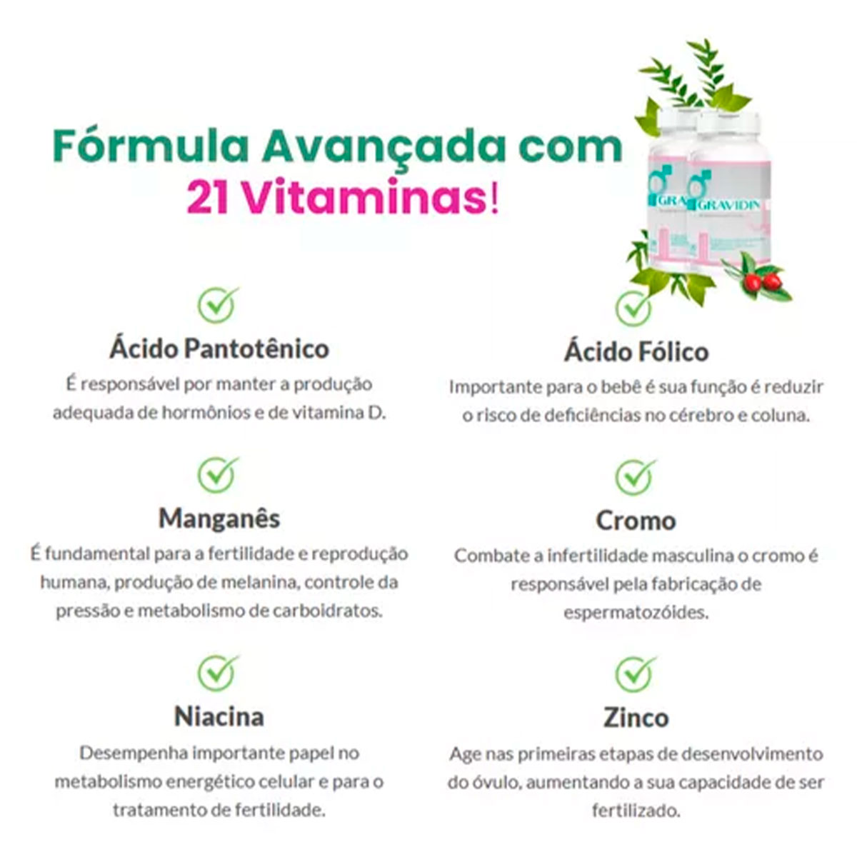 vitamina para engravidar fertilidade gravidin 30 capsulas