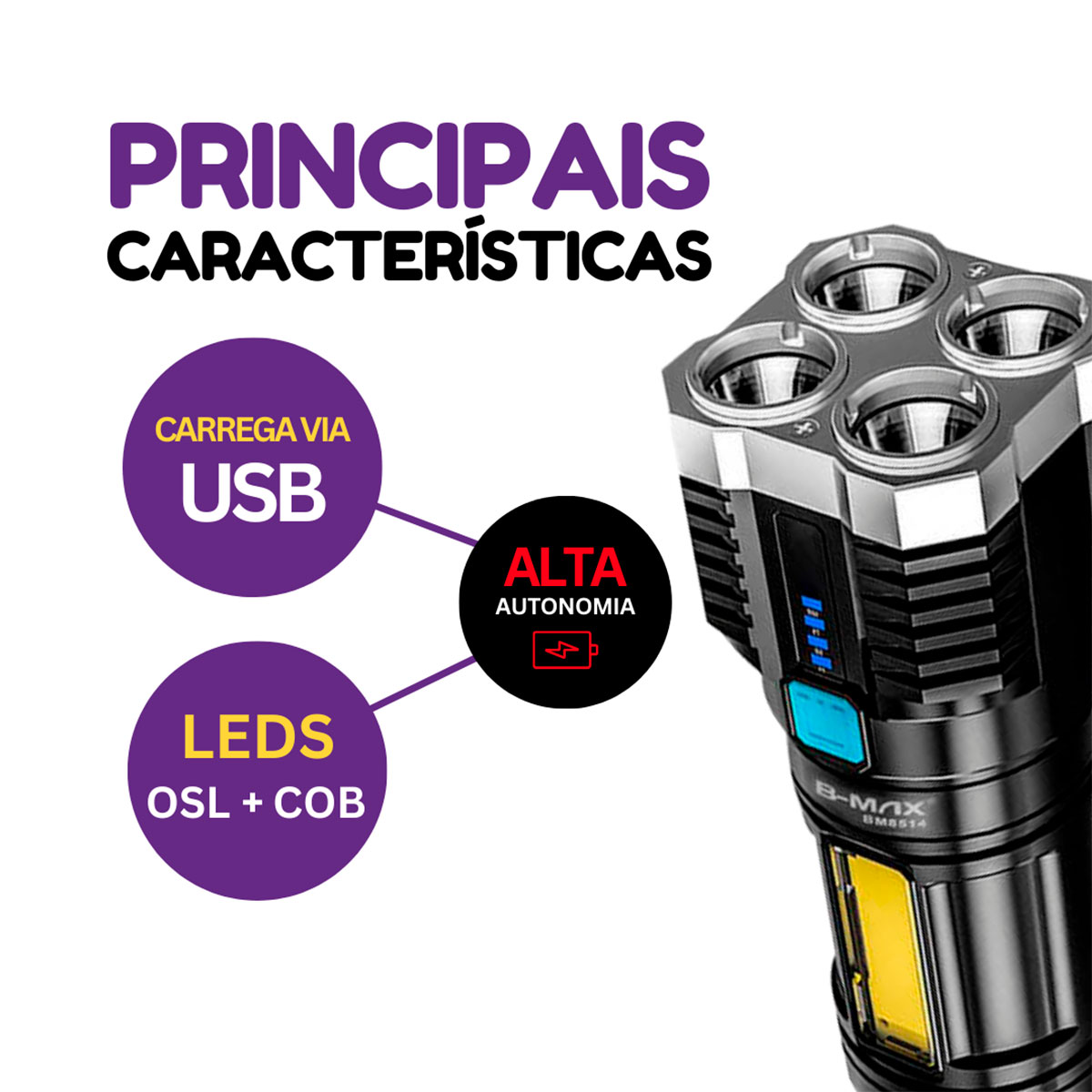 lanterna recarregavel ultra potente 4 leds