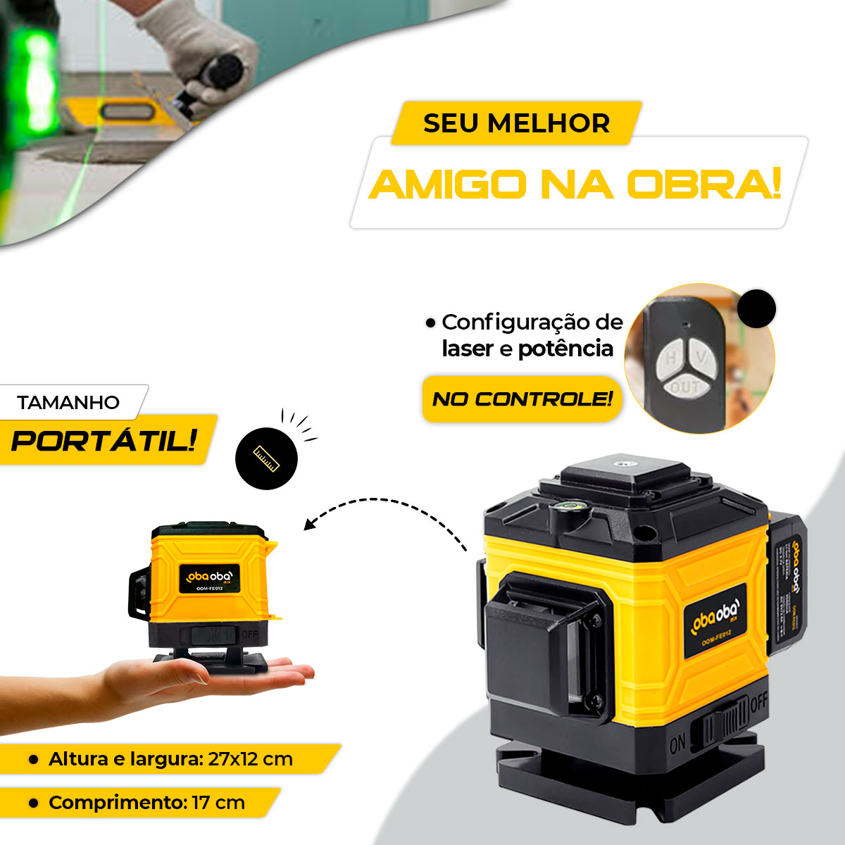 nível a laser 3d 12 linhas autonivelante recarregável