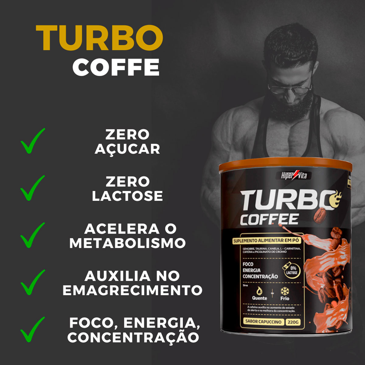 suplemento alimentar zero açucar turbo coffee hipervita